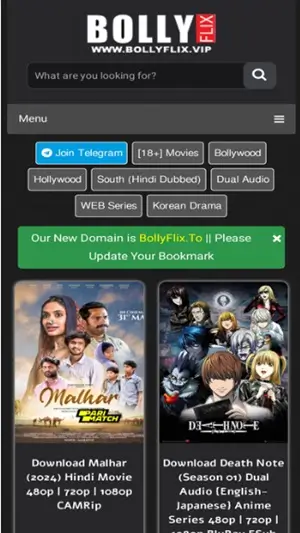 Tangkapan layar Bollyflix Anime