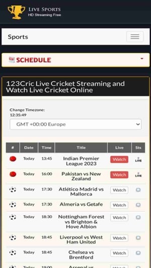 Tangkapan layar CricFree TV
